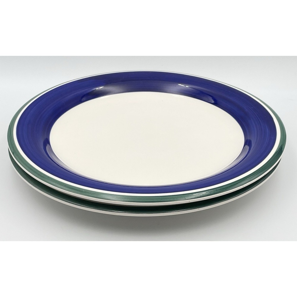 Vintage‎ 1990s Gibson Oceanside Blue Green Stripe Dinner Plates Set of 2 - Picture 12 of 14